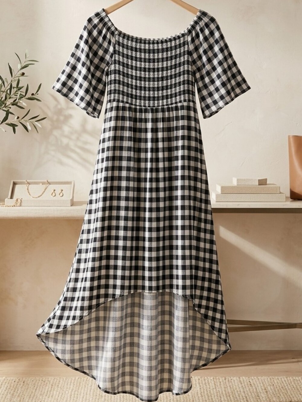 Crazy Train Black and White Checkered Gingham High Low Dress Size Small